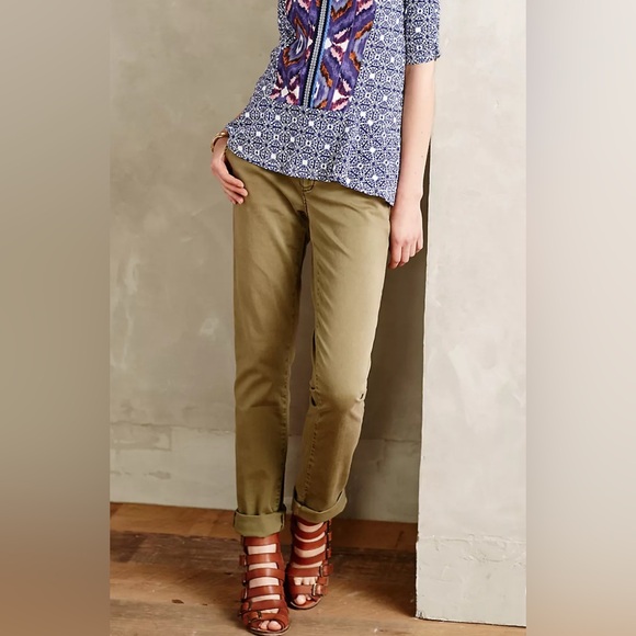 Pilcro Anthropologie Fit Hyphen Chinos Olive Green Women’s 29 Boho Comfort Prep - Picture 9 of 13